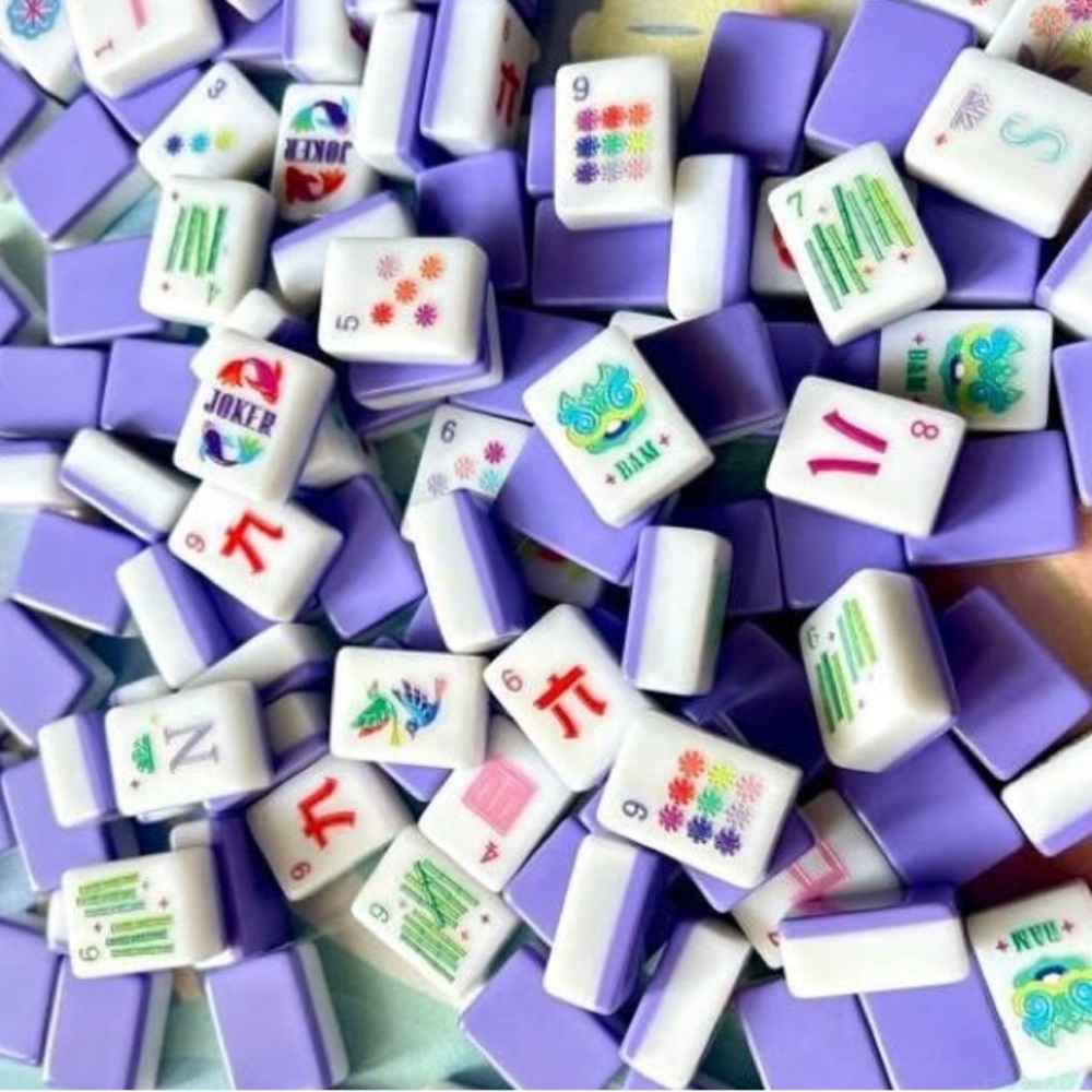 Purple & White Mahjong Tiles - layered engraved Colorful